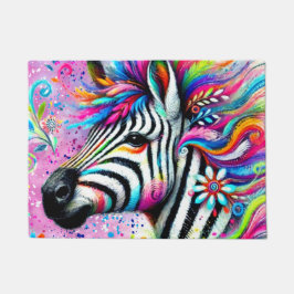 Whimsical Zebra Bloemen Roze Blauwgroen Groene Dai Deurmat