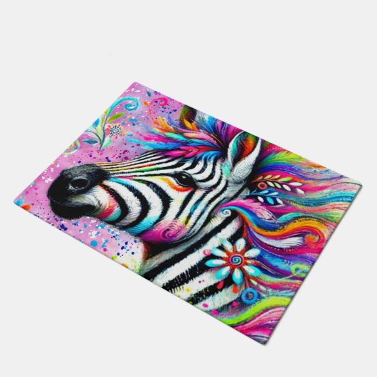 Whimsical Zebra Bloemen Roze Blauwgroen Groene Dai Deurmat (Schuin)