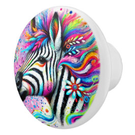 Whimsical Zebra Bloemen Roze Blauwgroen Groene Dai Keramische Knop