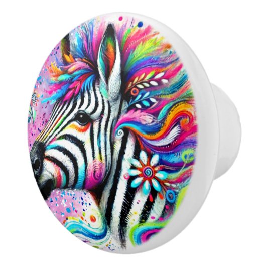 Whimsical Zebra Bloemen Roze Blauwgroen Groene Dai Keramische Knop (Rechts)