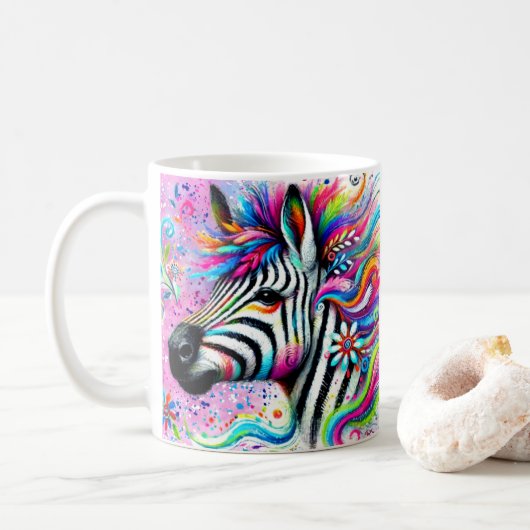 Whimsical Zebra Bloemen Roze Blauwgroen Groene Dai Koffiemok (Met donut)