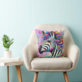 Whimsical Zebra Bloemen Roze Blauwgroen Groene Dai Kussen