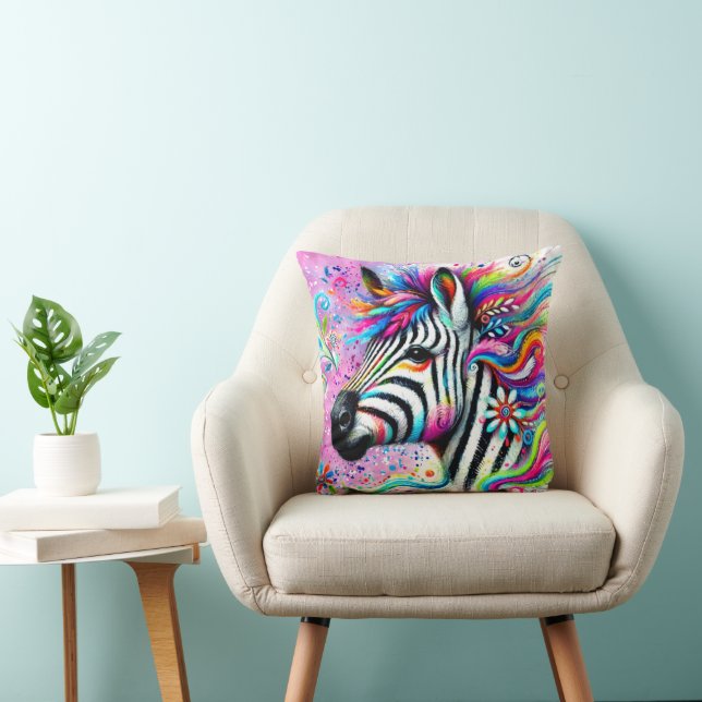 Whimsical Zebra Bloemen Roze Blauwgroen Groene Dai Kussen (Stoel)