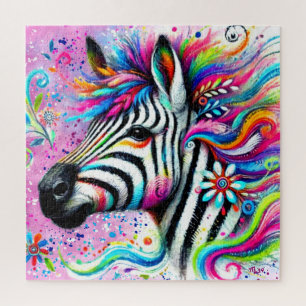 Whimsical Zebra Bloemen Roze Blauwgroen Groene Dai Legpuzzel