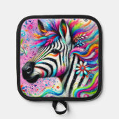 Whimsical Zebra Bloemen Roze Blauwgroen Groene Dai Pannenlap (Voorkant)