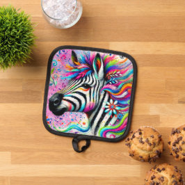 Whimsical Zebra Bloemen Roze Blauwgroen Groene Dai Pannenlap