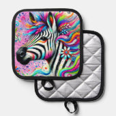 Whimsical Zebra Bloemen Roze Blauwgroen Groene Dai Pannenlap (Voorkant / Achterkant)
