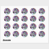 Whimsical Zebra Bloemen Roze Blauwgroen Groene Dai Ronde Sticker (Vel)