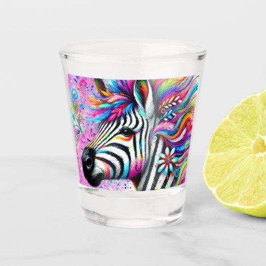 Whimsical Zebra Bloemen Roze Blauwgroen Groene Dai Shot Glas (Voorkant)