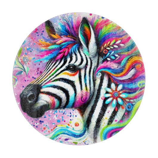 Whimsical Zebra Bloemen Roze Blauwgroen Groene Dai Snijplank (Voorkant)