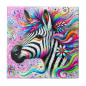 Whimsical Zebra Bloemen Roze Blauwgroen Groene Dai Tegeltje (Voorkant)