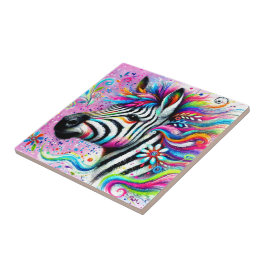 Whimsical Zebra Bloemen Roze Blauwgroen Groene Dai Tegeltje