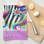 Whimsical Zebra Bloemen Roze Blauwgroen Groene Dai Theedoek (Quarter Fold)