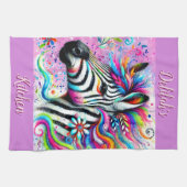 Whimsical Zebra Bloemen Roze Blauwgroen Groene Dai Theedoek (Horizontaal)