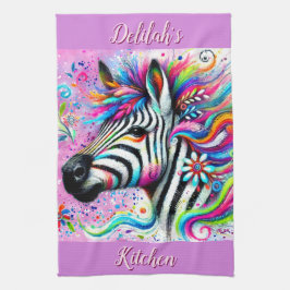 Whimsical Zebra Bloemen Roze Blauwgroen Groene Dai Theedoek