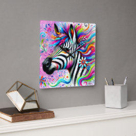 Whimsical Zebra Bloemen Roze Blauwgroen Groene Dai Vierkante Klok