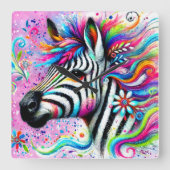 Whimsical Zebra Bloemen Roze Blauwgroen Groene Dai Vierkante Klok (Voorkant)