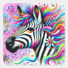 Whimsical Zebra Bloemen Roze Blauwgroen Groene Dai Vierkante Sticker