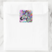 Whimsical Zebra Bloemen Roze Blauwgroen Groene Dai Vierkante Sticker (Tas)