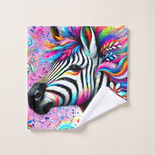 Whimsical Zebra Bloemen Roze Blauwgroen Groene Dai Washandje (Wasdoekje)