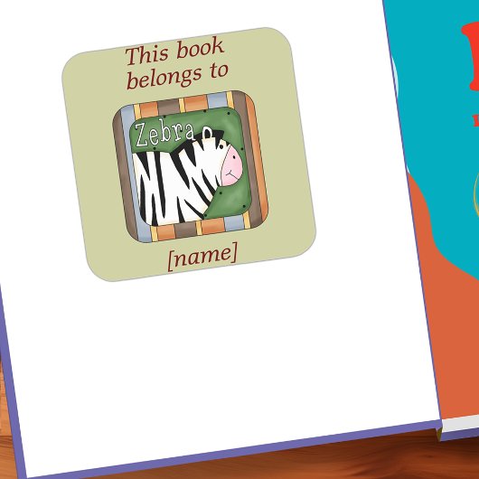 Whimsical Zebra Dit boek hoort bij Bookplate Vierkante Sticker