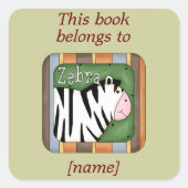 Whimsical Zebra Dit boek hoort bij Bookplate Vierkante Sticker (Voorkant)