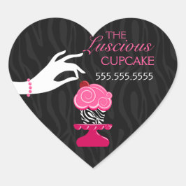 Whimsical Zebra en Cherry Cupcake Bakery Seals Hart Sticker