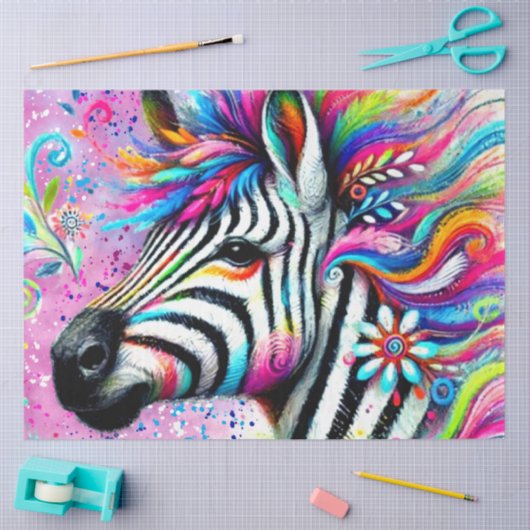 Whimsical Zebra Floral Daisy Decoupage Tissuepapier (Craft)