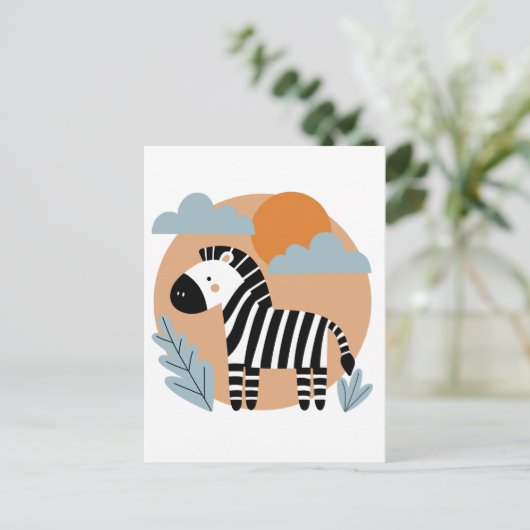 Whimsical Zebra Scandinavische beïnvloed Briefkaart (Staand voorkant)