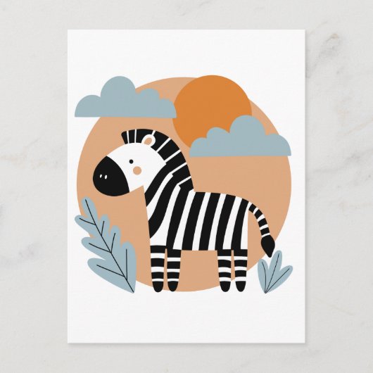 Whimsical Zebra Scandinavische beïnvloed Briefkaart (Voorkant)