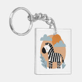 Whimsical Zebra Scandinavische beïnvloed Sleutelhanger (Voorkant Links)
