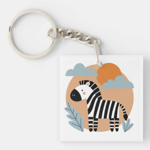 Whimsical Zebra Scandinavische beïnvloed Sleutelhanger