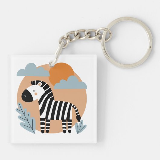 Whimsical Zebra Scandinavische beïnvloed Sleutelhanger (Achterkant)