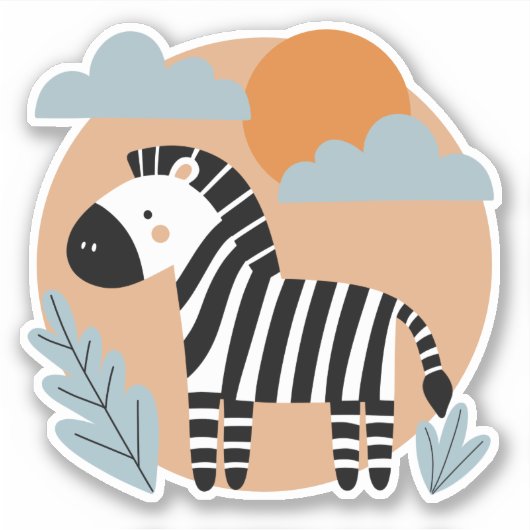 Whimsical Zebra Scandinavische beïnvloed Sticker (Voorkant)