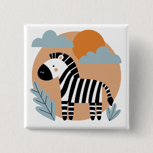 Whimsical Zebra Scandinavische beïnvloed Vierkante Button 5,1 Cm