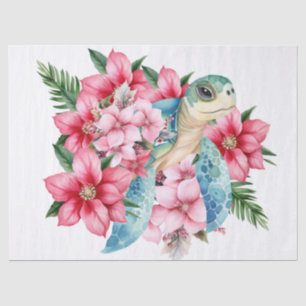 Whimsical Zee Schildpad & roze bloemen Tissuepapier