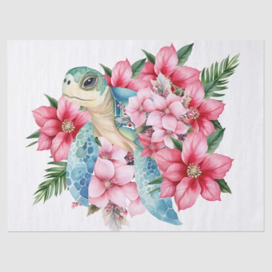 Whimsical Zee Schildpad & roze bloemen Tissuepapier (Voorkant)