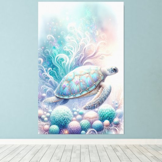 Whimsical Zee Turtle Wall Art Canvas Afdruk (Insitu (Houten vloer))