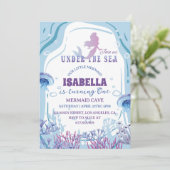 Whimsical Zeemeermin 1e Verjaardag Uitnodiging (Staand voorkant)