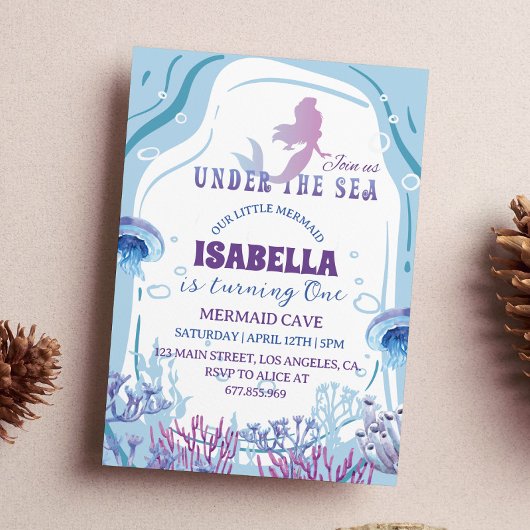 Whimsical Zeemeermin 1e Verjaardag Uitnodiging