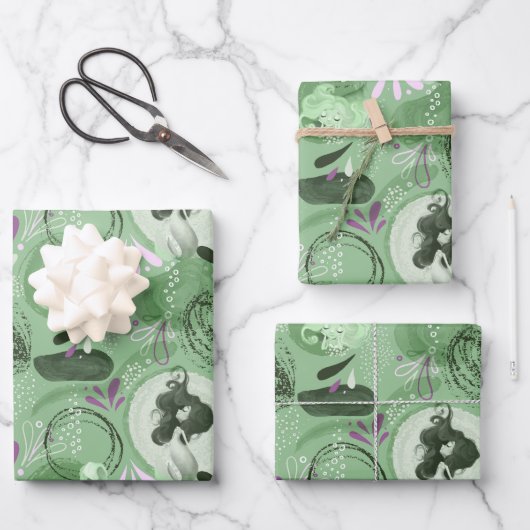 Whimsical Zeemeermin Groen Abstract Patroon Inpakpapier Vel (Voorkant)
