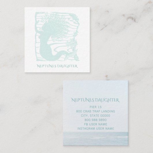 Whimsical Zeemeermin Koraal Haar Ocean Waves Vierkante Visitekaartje (Voorkant / Achterkant)