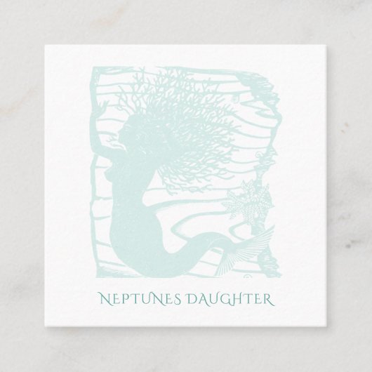 Whimsical Zeemeermin Koraal Haar Ocean Waves Vierkante Visitekaartje (Voorkant)