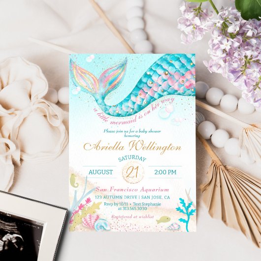 Whimsical Zeemeermin Meisje Baby shower Blauwgroen Kaart