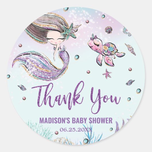 Whimsical Zeemeermin Onder het Zee Baby shower Fav Ronde Sticker (Voorkant)