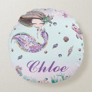 Whimsical Zeemeermin Onder het Zee Chic Girl Bedro Rond Kussen