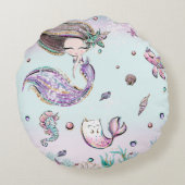 Whimsical Zeemeermin Onder het Zee Chic Girl Bedro Rond Kussen (Achterkant)