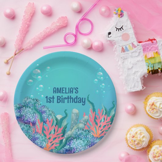 Whimsical Zeemeermin Onder het Zee Verjaardag Papieren Bordje (Feest)