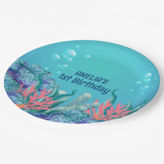 Whimsical Zeemeermin Onder het Zee Verjaardag Papieren Bordje (Gekanteld)