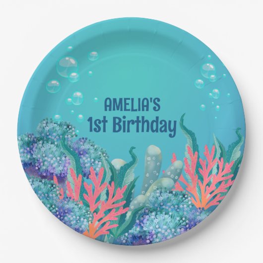 Whimsical Zeemeermin Onder het Zee Verjaardag Papieren Bordje (Voorkant)